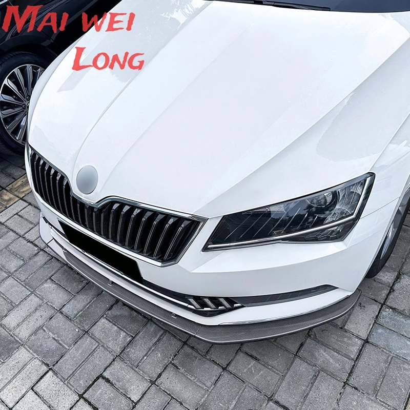 Передний спойлер бампера губа для Skoda Superb B8 06 2016-2018 глянцевый черный/углеродное