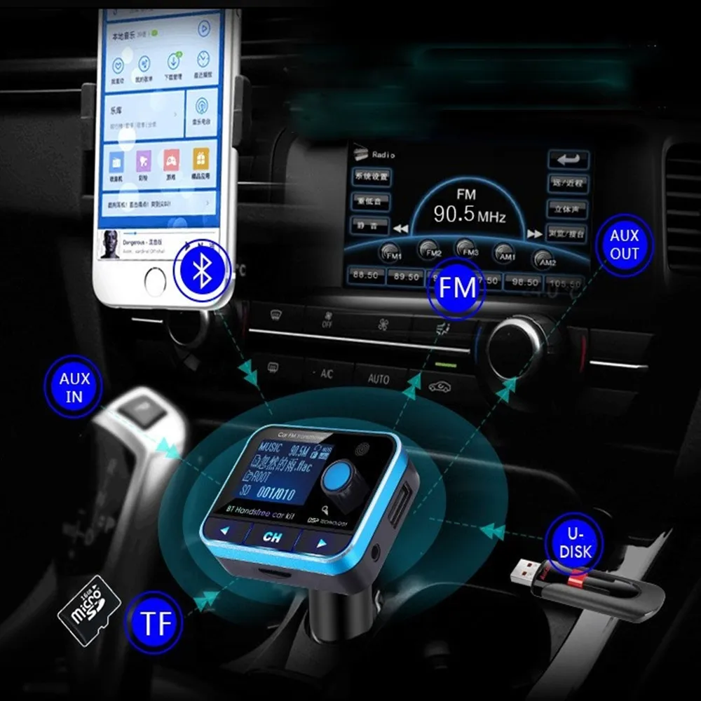 Беспроводной автомобильный FM-передатчик DOXINGYE с Bluetooth mp3-плеером ЖК-дисплеем