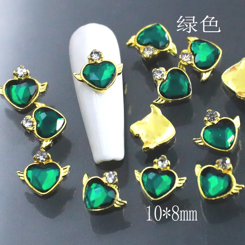 

10Pcs Sailor Love Heart 3D Nail Decorations 8*10MM Luxury Diamond Gilding Charms AB/Blue/Red Peach-Heart Manicure Decoration &*&