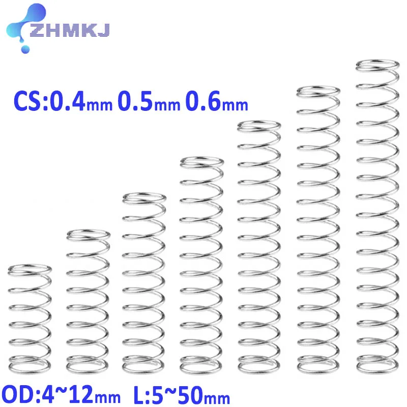 

304 Stainless Steel Compression Spring Return Spring Steel Wire Diameter 0.4mm 0.5mm 0.6mm Outer Diameter 4~12mm Lenght 5mm~50mm