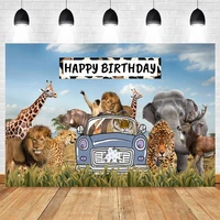 baby happy birtday wild animal safari car party photography background photocall backdrop for photo studio banner decor props