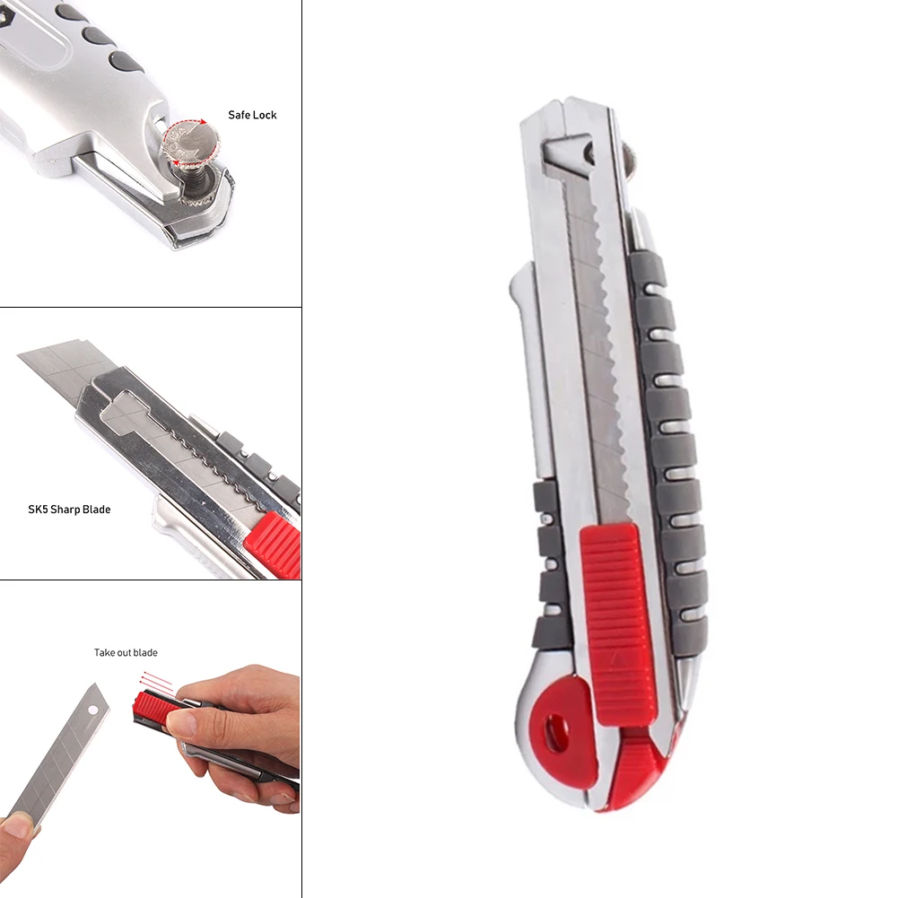 

Retractable Utility Knife With 5pcs Silver Stainless Steel Blades Pocket Cutters For Cutting Cardboard Paper Hand Tools