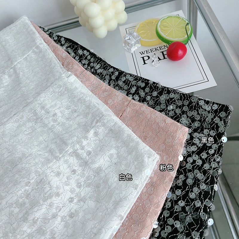 High Waist Casual Sequin Shorts Women's Summer Design Loose Straight Hot Pants Outer Wear Shiny Pearl Wide Leg Short Pants