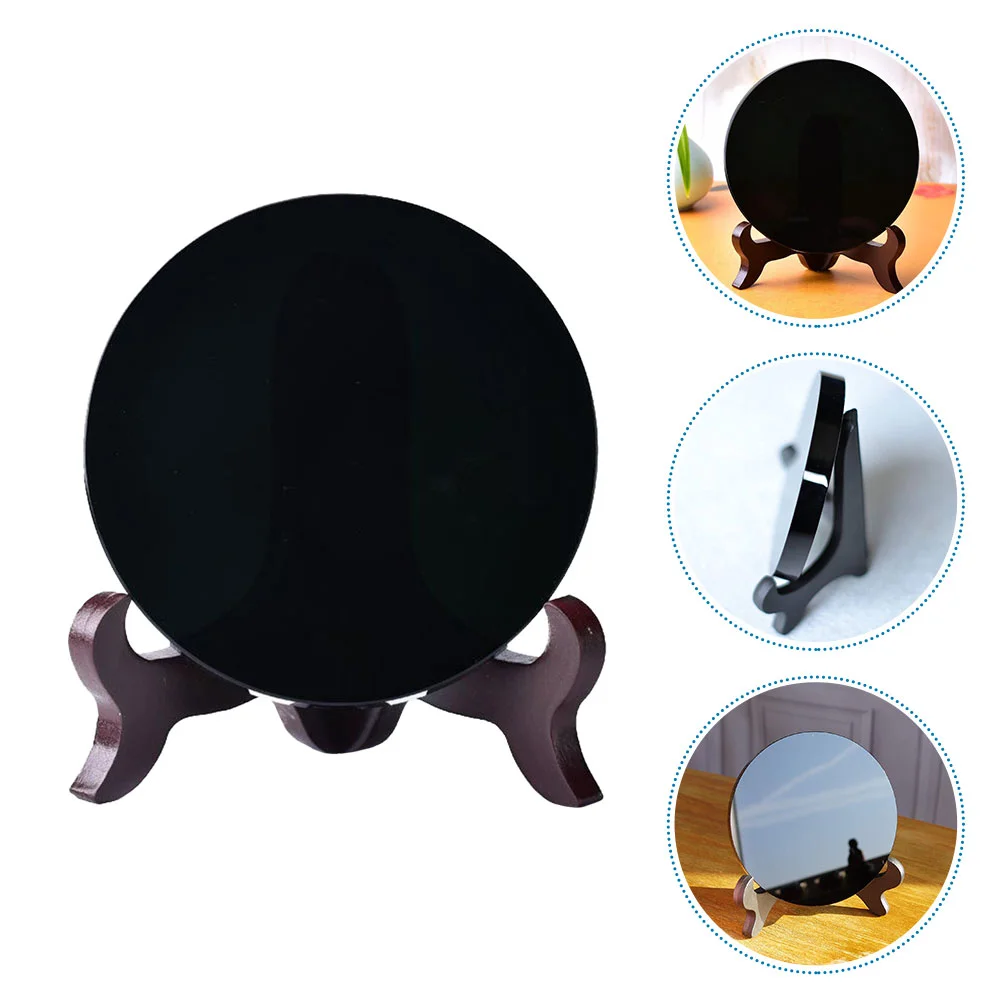 

Circle Mirror Table Centerpieces Dining Room Slate Black Obsidian Decor Living Stone Plates Decorations Meditation Bedroom