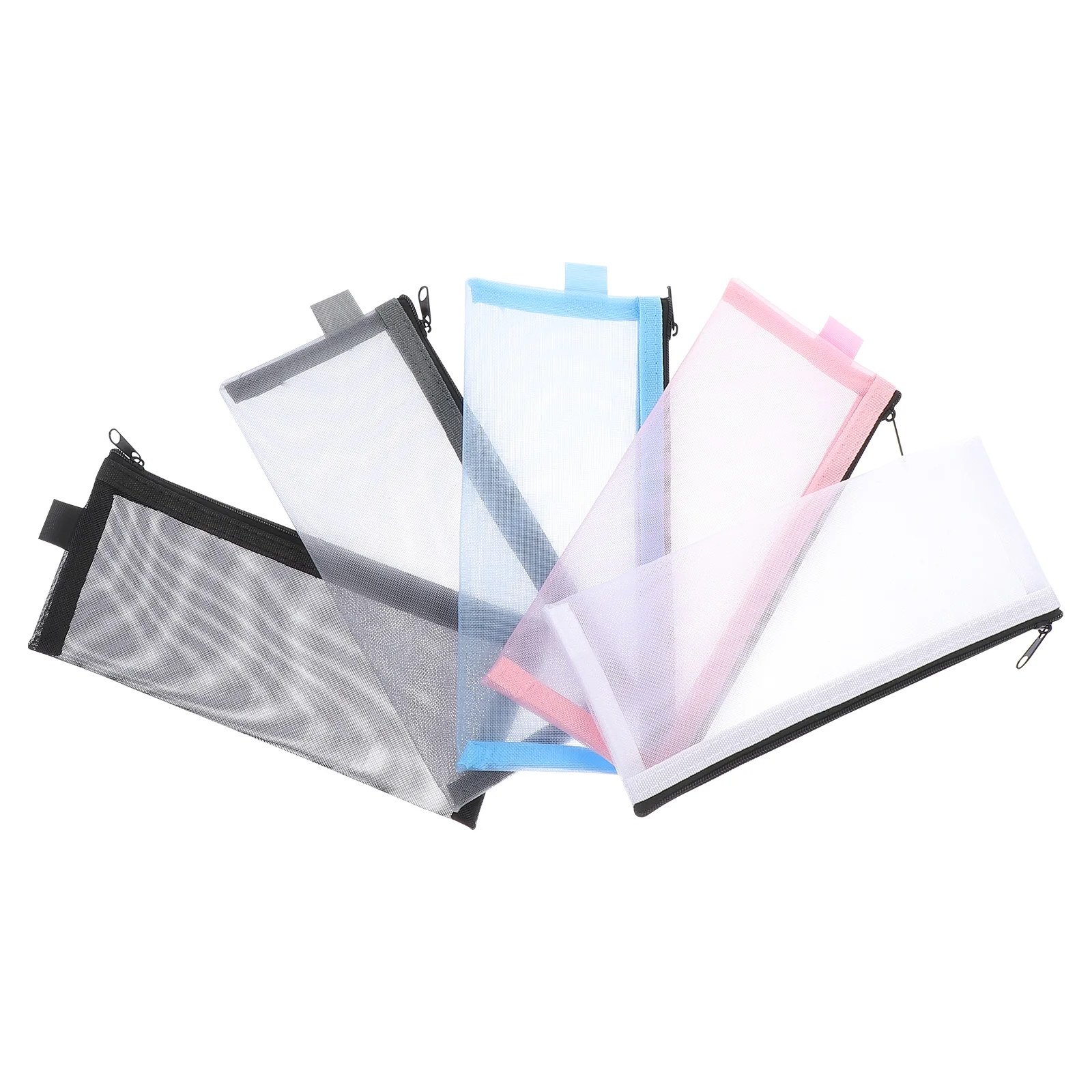 

5pcs Stationery Pencil Bags Nylon Net Pen Bags for Home Office (Assorted Color)