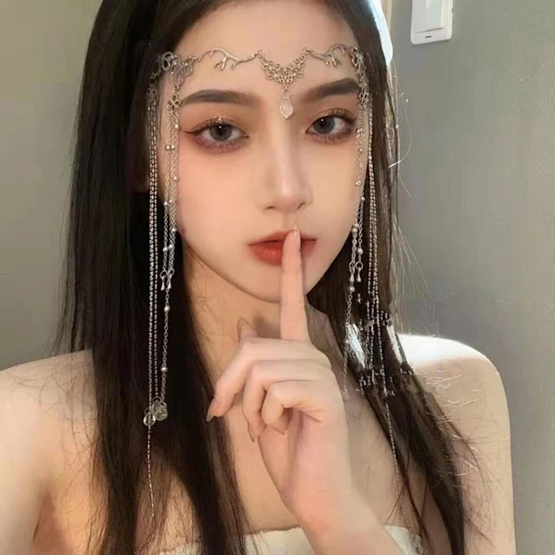 

Wedding Party Hair Ornament Drop Fringe Face Curtain Forehead Eyebrow Pendant U Shaped Alloy Insert Hair Tool Retro Headbands