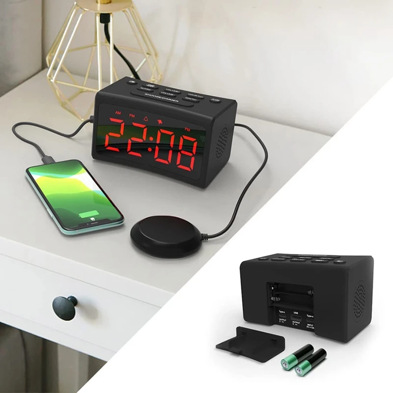 Радиоприемник с будильником для спальни шейкер кровати тяжелых сна 12/24 часа