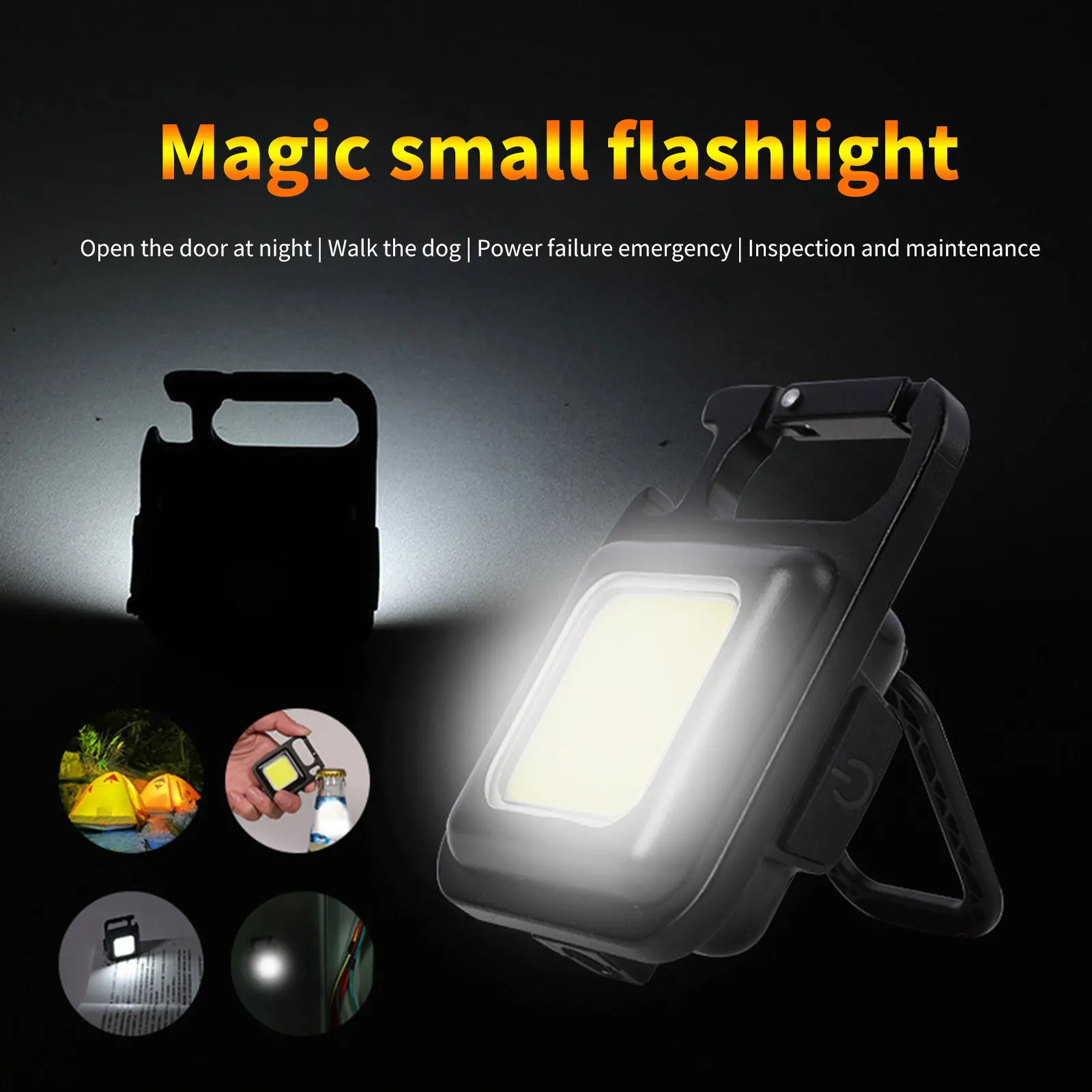 

Mini LED Flashlight 500LM COB Bright Portable USB Rechargeable Work Light Keychain for Tent Outdoor Camping Hiking Fishing