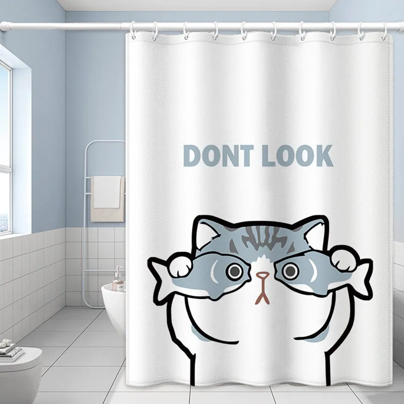 

Cat Shower Curtain White Fabric Waterproof Polyester Bathroom Accessories Home Bath Curtains for Kitchen Cortina