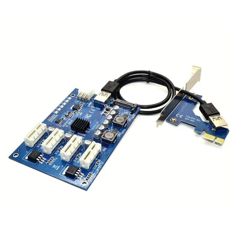 1 Set PCI-E X1 To 4 PIC Express X16 Expansion Kit 1 To 4 Port PCI Express Switch Multiplier PIC HUB 6 Pin Sata USB Riser Card