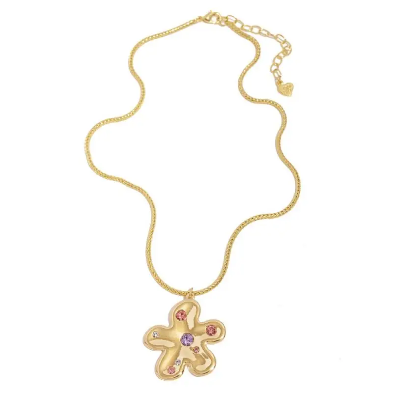 

Cute Girls Fashion Flower Inlaid Zircon Pendant Necklace Copper Plating Gold Neck Chain for Women Popular Jewelry Party Gift