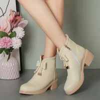 Big Plus Size 42 Women Brand Weave Boots Platform Shoes Square High Heels Lace Up Round Toe Ankle Boot Lady Black Beige Booties