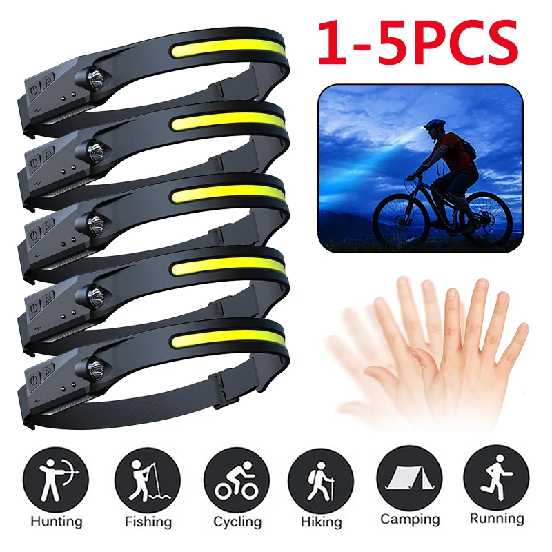 

Светодиодный налобный фонарь с датчиком, водонепроницаемый Головной фонарь с аккумулятором USB и COB матрицей, Рабочий фонарь с 4 режимами осв...