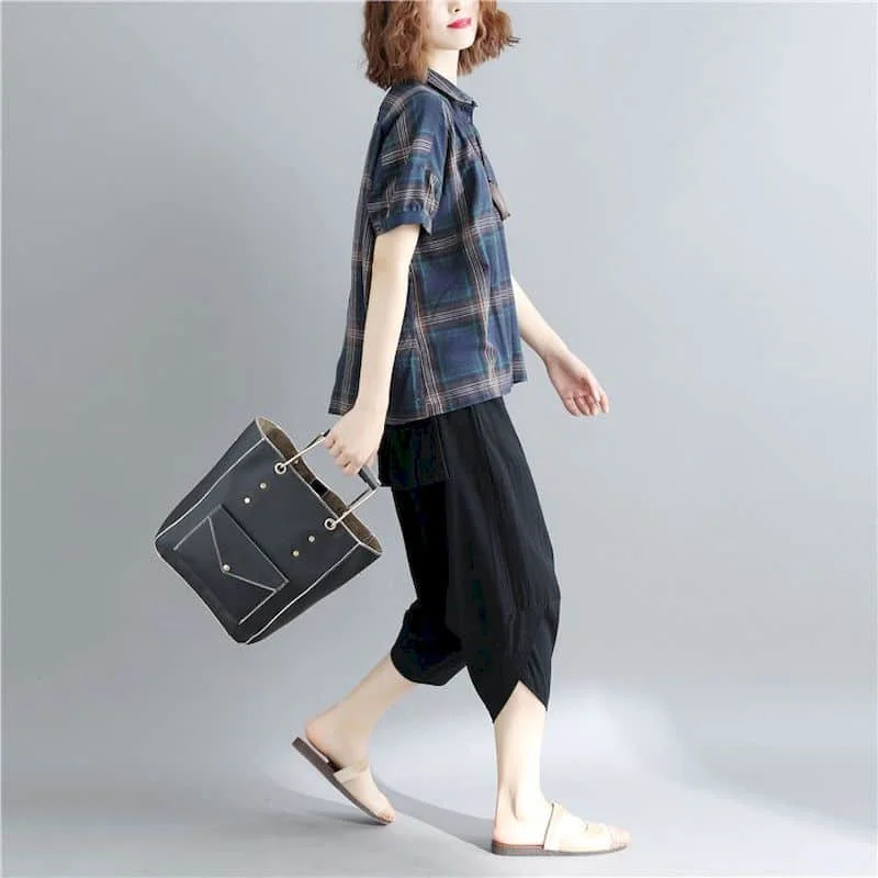 Рубашки из хлопка и льна для женщин винтажный клетчатый пуловер с рукавом до