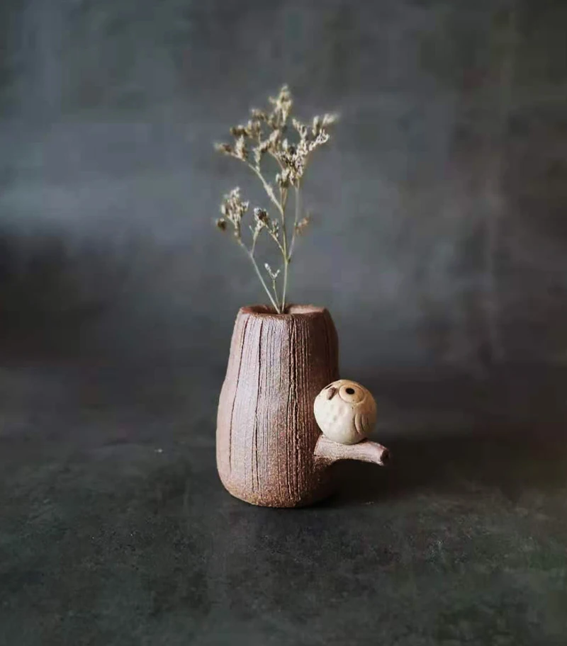 

Mini Vase Flower Arrangement Art Japan Imported Shigaraku Burning Crude Pottery Home Dried Owl Pen Holder Ornaments