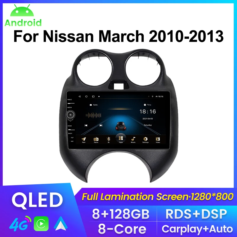 

Автомагнитола для Nissan March K13 2010-2013, мультимедийный проигрыватель с экраном 9 дюймов QLED, Android 11, Carplay + Auto, Wi-Fi, 4G, RDS, BT
