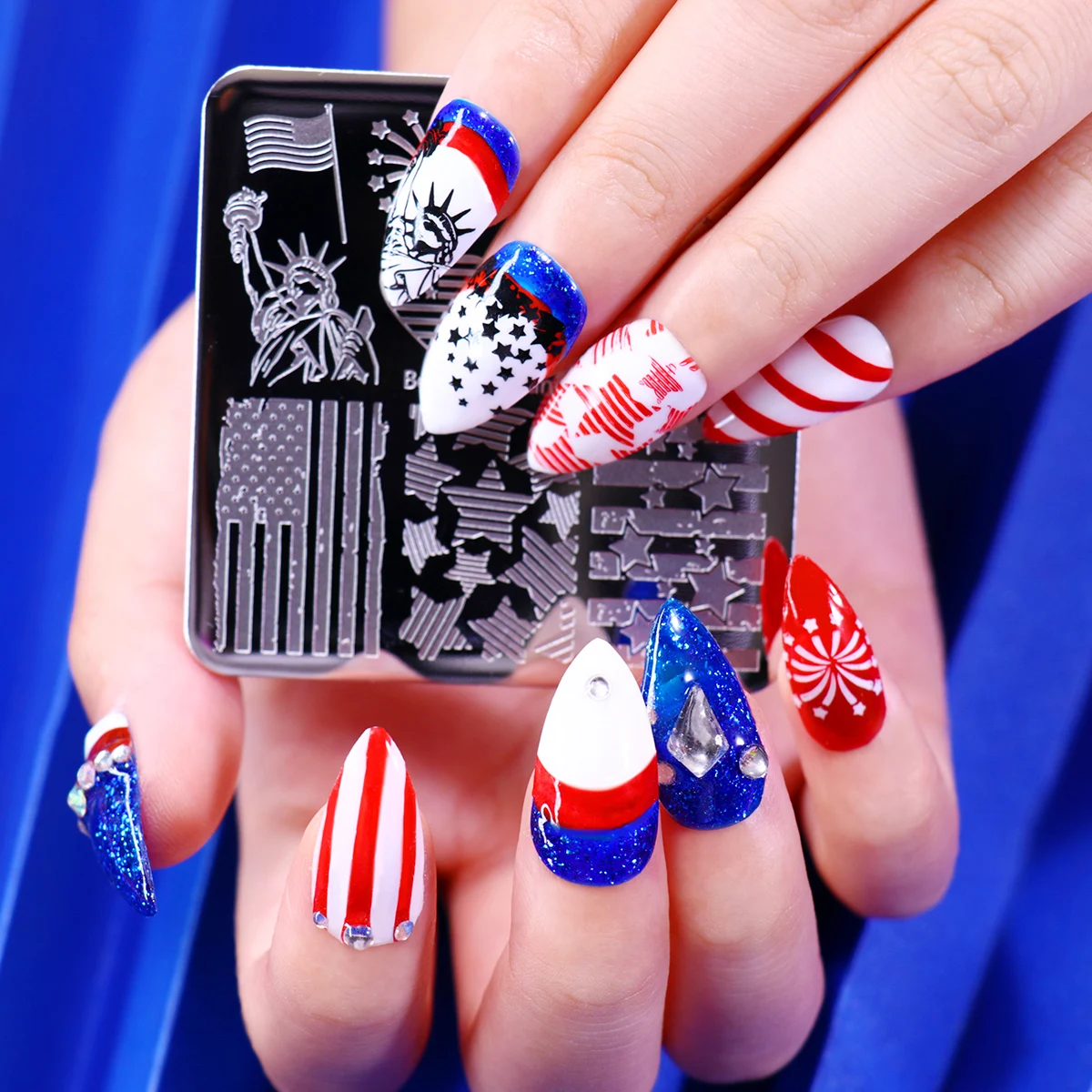 

1Pc Stamping Plates USA Stars Image American Flag Style Liberty Eagle Stainless Steel Stencil Nail Art Template Nail Art Tools