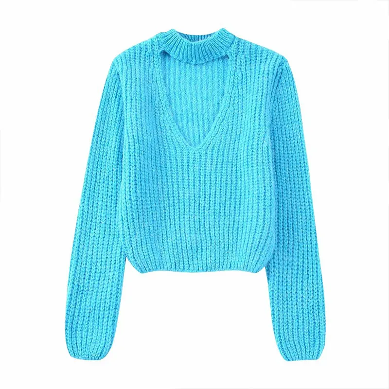 

Новинка осени 2022, модный вязаный свитер ZATRHMBM с вырезом Y2k, винтажный Женский пуловер с круглым вырезом и длинными рукавами, шикарные топы