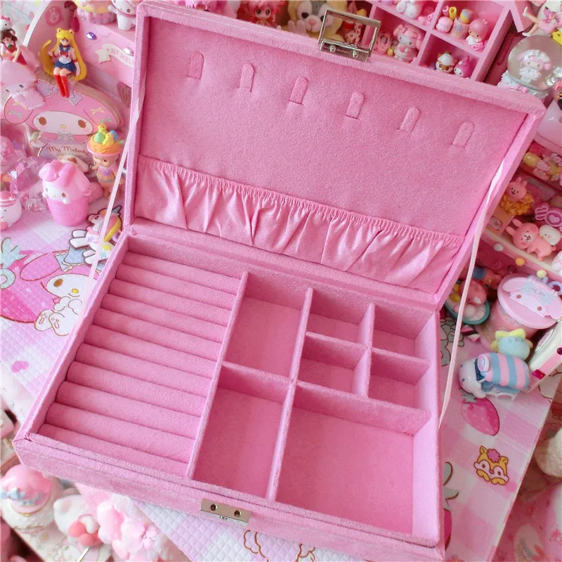 

Pink Fashion Flannel Large Capacity Necklace Makeup Organizer choker Ring necklace Storage Box