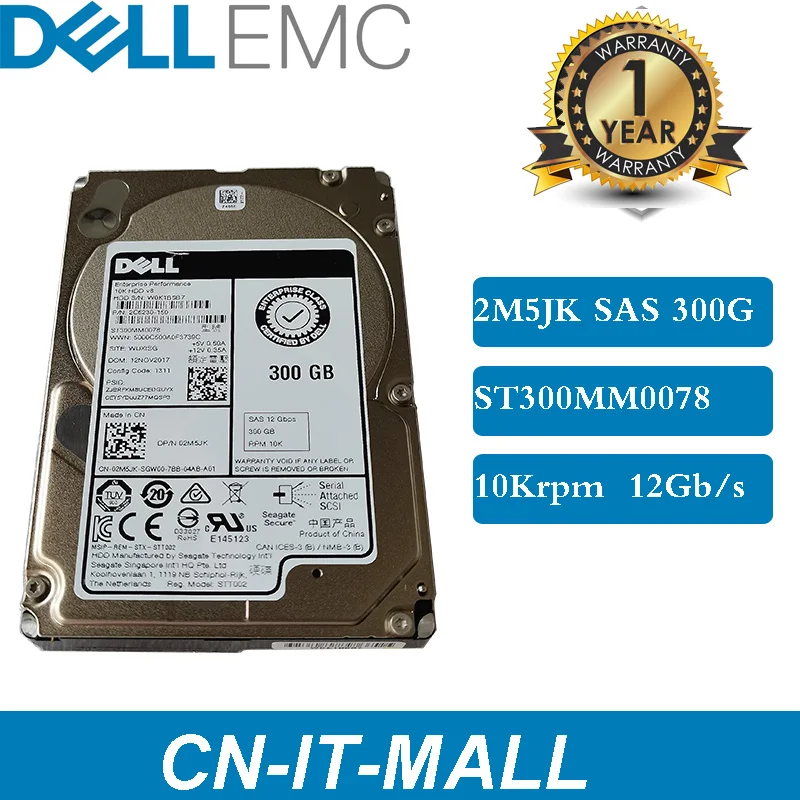

Dell 02M5JK ST300MM0078 300G 2.5 SAS 12G 10K 2.5" 2M5JK Internal Enterprise Hard Drive Server HDD