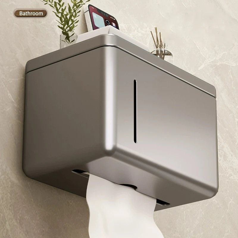 

No Punching Toilet Paper Holder Aluminum Tissue Hanger Wall Mounted Drawer Box For Home Appliance Bathroom Accessories
