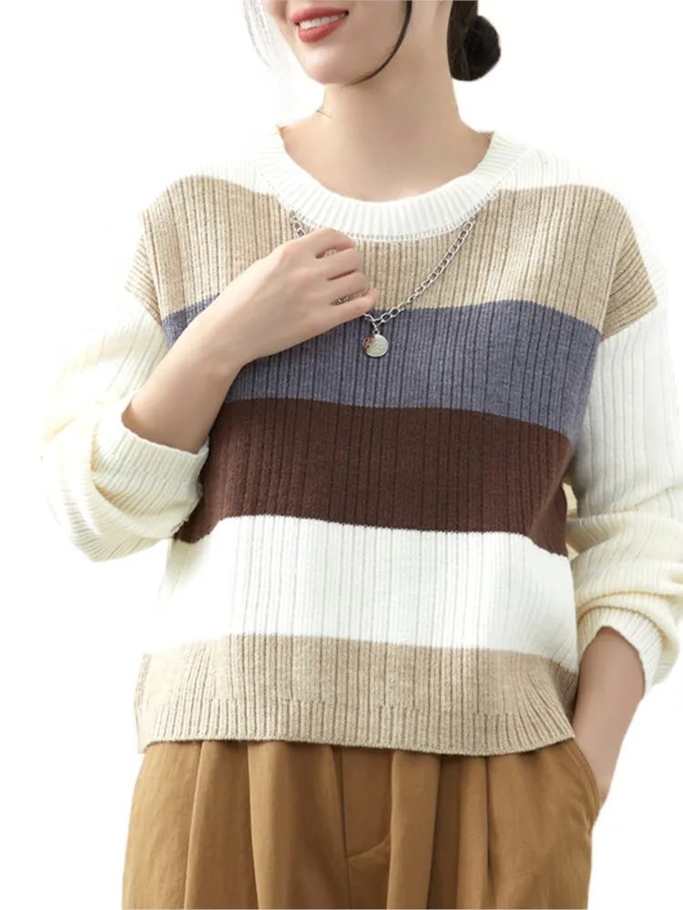 Оверсайз вязаный осенний пуловер с длинными рукавами женский свободный