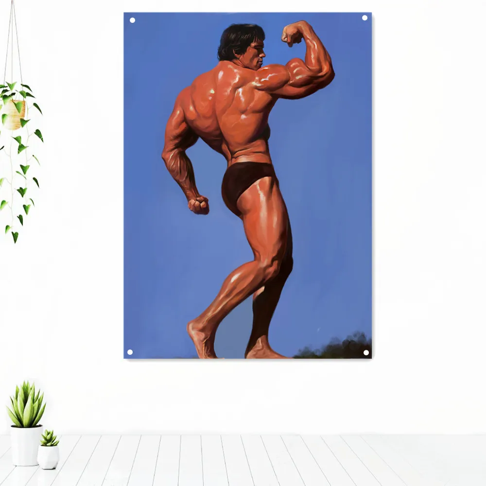 

Man Muscular Body Workout Banner Wall Hanging Inspirational Poster Tapestry 4 Grommets Custom Flag Stadium Gym Wall Decoration 1