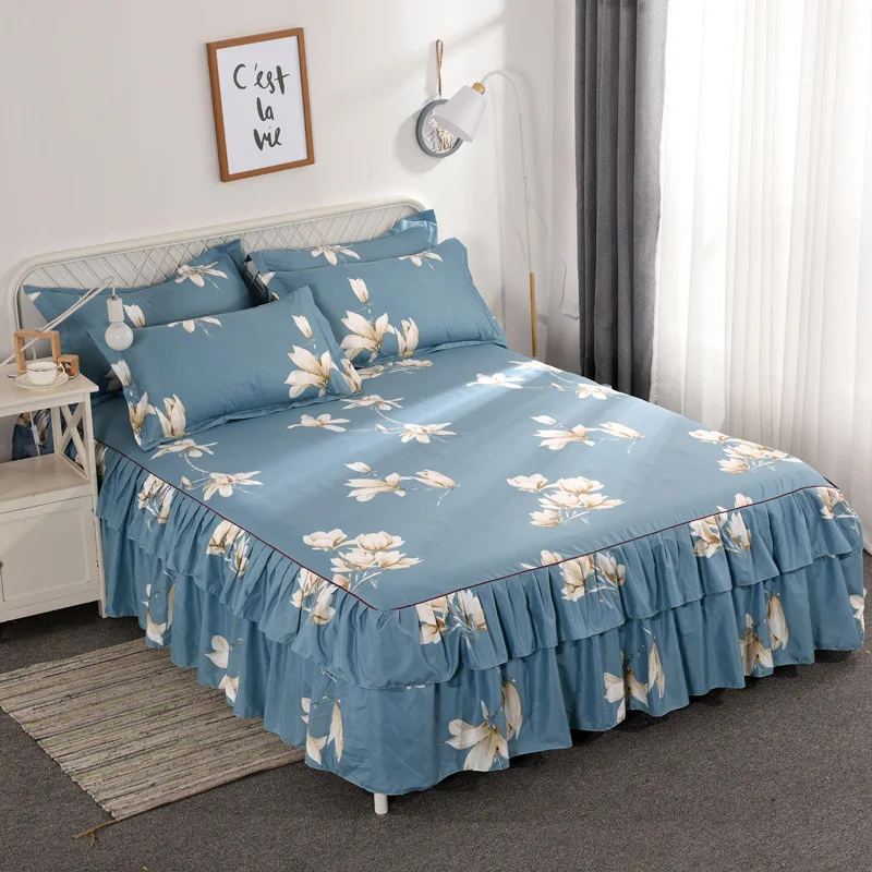 

Spring and Autumn New Bed Skirt Bedspread Single 1.8 Meters 2.0 Meters Mattress Dust Cover Pillowcase Plants and Flowers