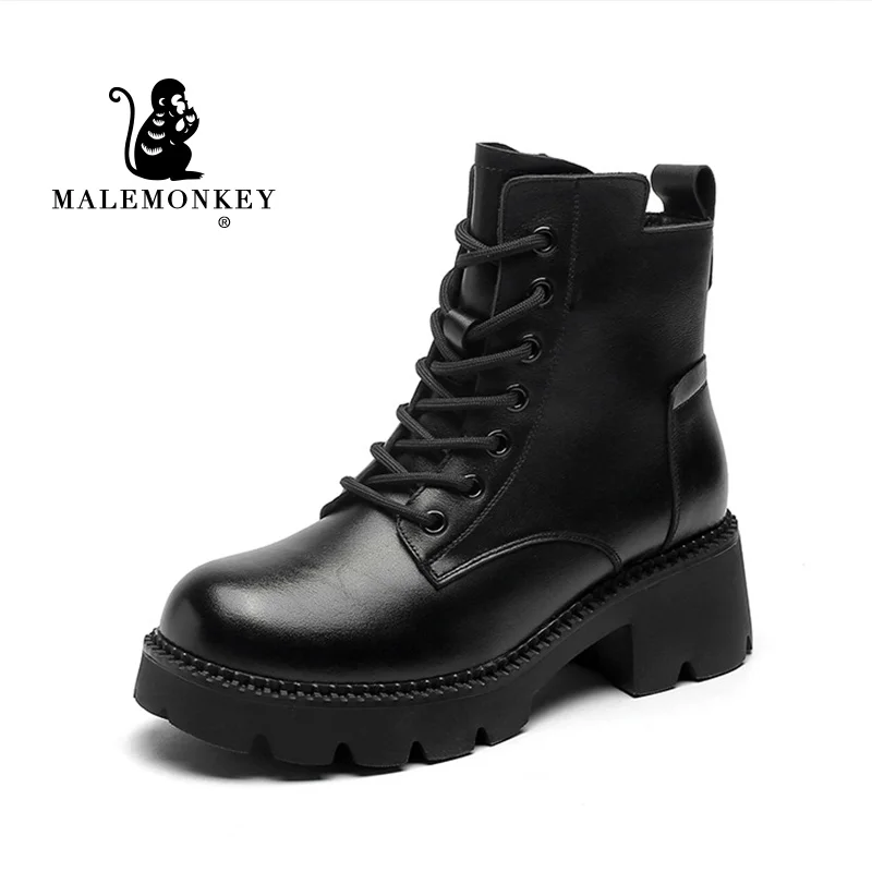 

Женские кожаные ботинки на платформе; Коллекция 2022 года; Высококачественные черные мотоциклетные ботильоны; Сезон осень; Женская обувь на м...