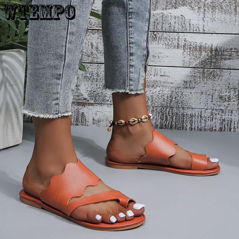 WTEMPO Ladies Shoes Summer Roman Solid Color Hot Sale Set of Toes Women Slipper Female Casual Beach Flip Flops Flat Wholesale