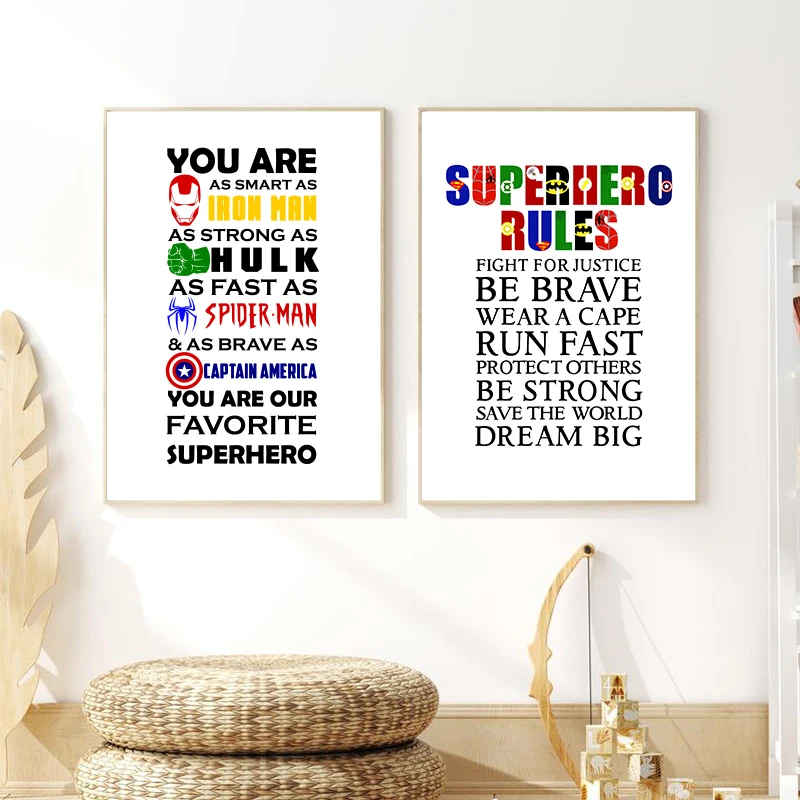 

Superheroe Rules Print Boys Room Wall Art Canvas Painting Super hero Party Sign Poster Wall Pictures Marvel Fans Gift Home Decor