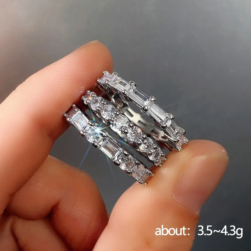 

Fashion Luxury Geometry Clear Zirconia Ring for Women Personality Simple Shiny Dating Rings Wedding Party Jewelry Couple Gifts
