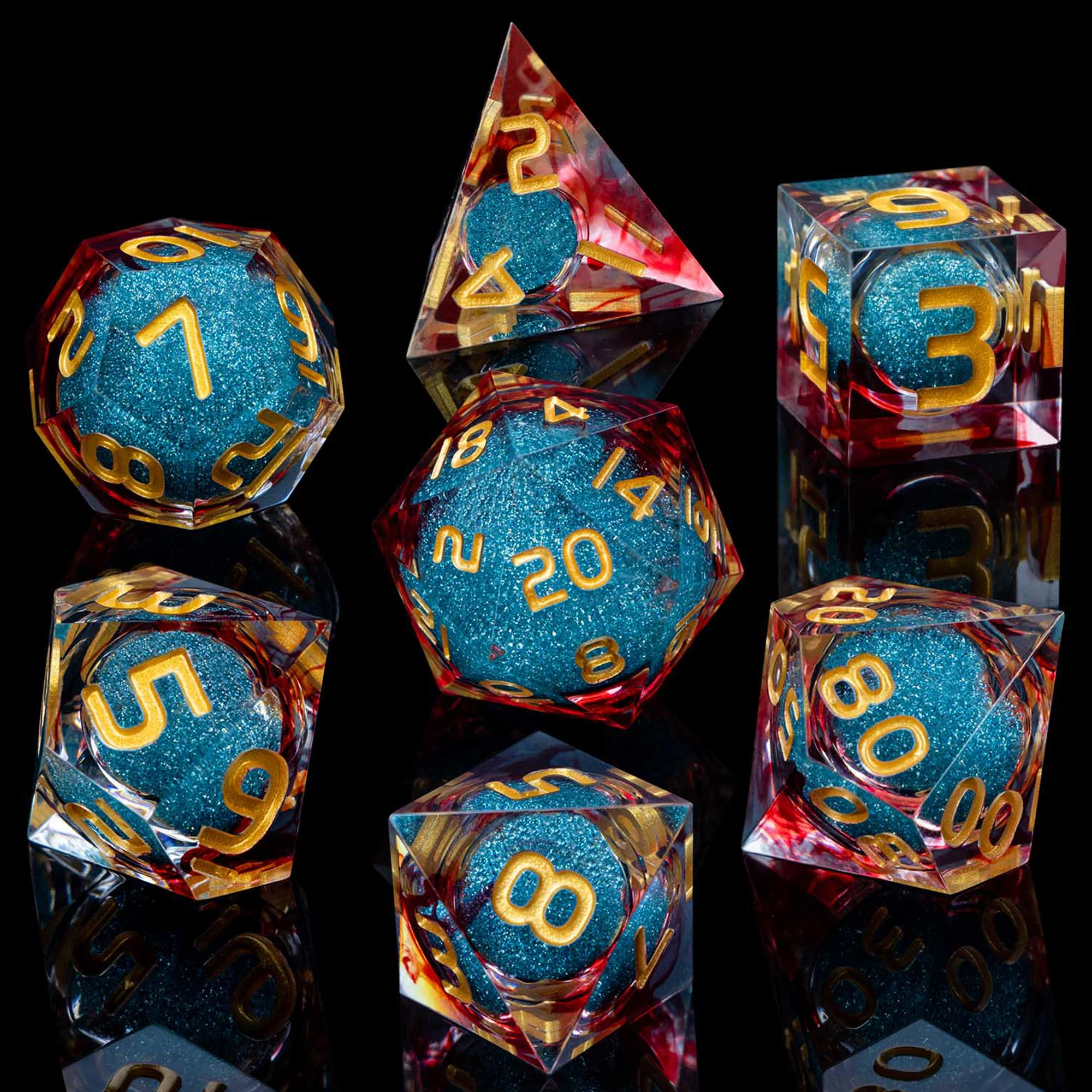 D20 Red Blue Liquid Flow Core D и многогранная ролевая игра D6 Sharp Edge + игральные кости для