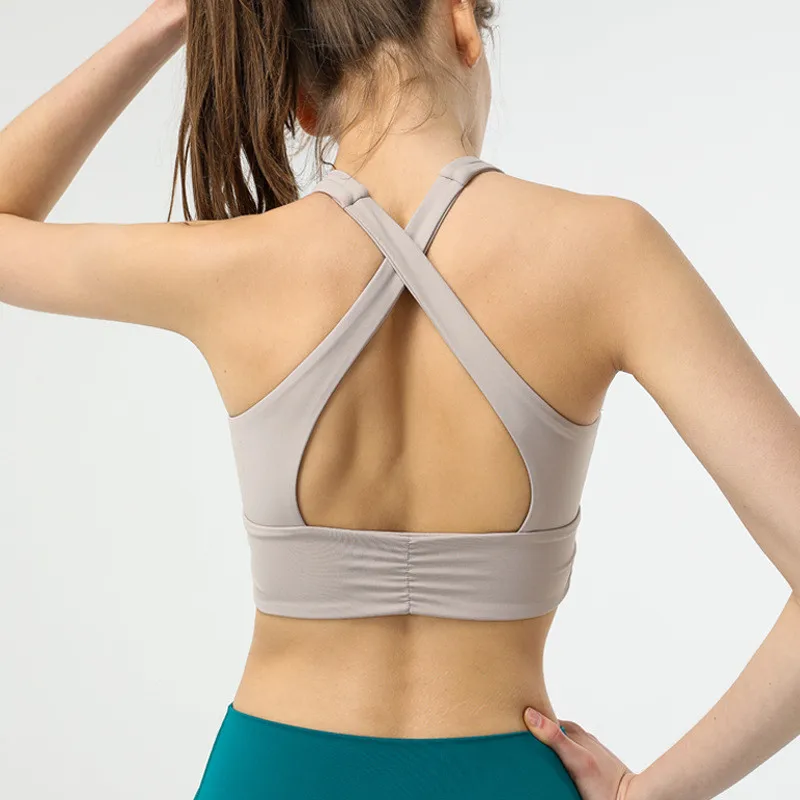 

Women Sports Bra Raised Neckline Push Up Fitness Yoga Vest Top Gym Clothing Female High-strength Shockproof Underwear Chest