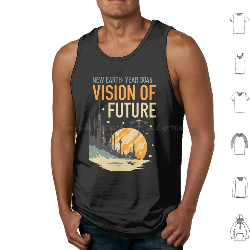 

Vision Of Future Tank Tops Vest Sleeveless Earth Planet Retro Retro Futurism Future Sci Fi Science Vintage Astronaut Space