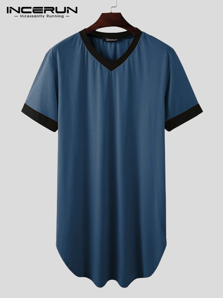 INCERUN 2023 Comfortable Homewear Men's Solid Patchwork Sleeve Sleep Robes Casual Loungewear Male Short Sleeve Nightdress S-5XL