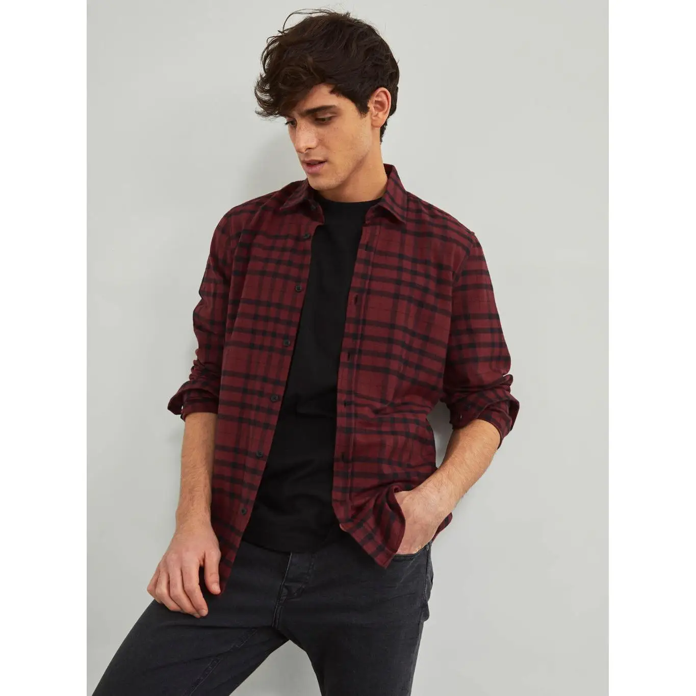Приталенная клетчатая фланелевая рубашка XSIDE с длинным рукавом Lumberjack бордового