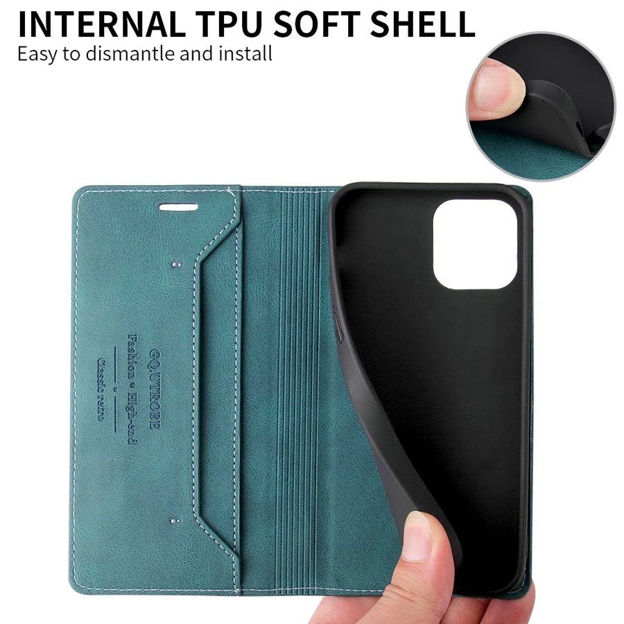 Wallet Anti-theft Brush Magnetic Flip Leather Case For iPhone 14 Pro Max 13 Mini 12 11 SE 2022 2020 X XR XS Max 8 7 6 6S Plus
