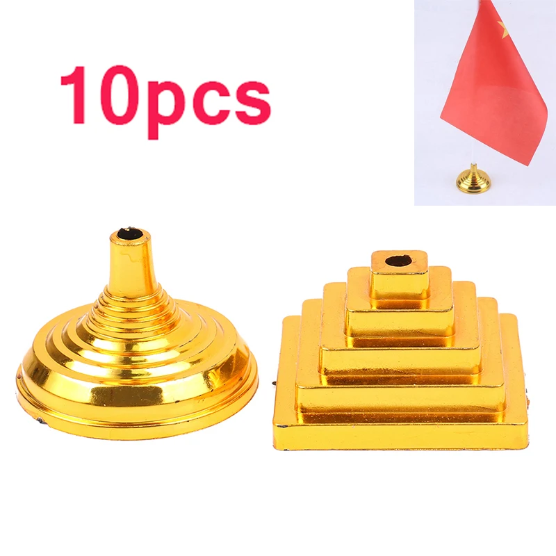 10Pcs Gold-Plated Plastic Base Round Square Flagpole Base Table Flag Holders Mini Flag Bases Ideal for Table Party Decoration