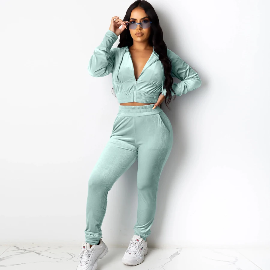 

2022 Women Jogging Sets Pink Velvet Tracksuit Fitness Pant Suits Sweatsuit Hoodies And Long Sport Pants Two Pieces Set