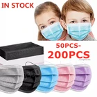 Одноразовые Детские маски для лица, 50-200 шт., маски для защиты от пыли, 3-слойные Детские нетканые маски