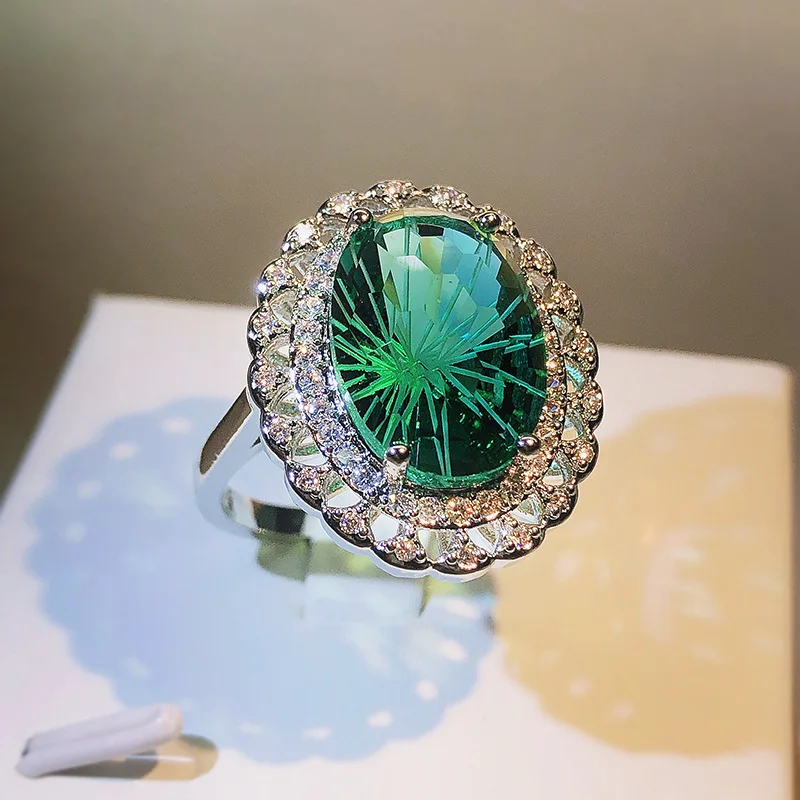 

2022 NEW Fashion Paraipa Emerald Fireworks Craft Adjustable Opening Couple Rings For Women Full Diamond Anniversary Gift Jewelry