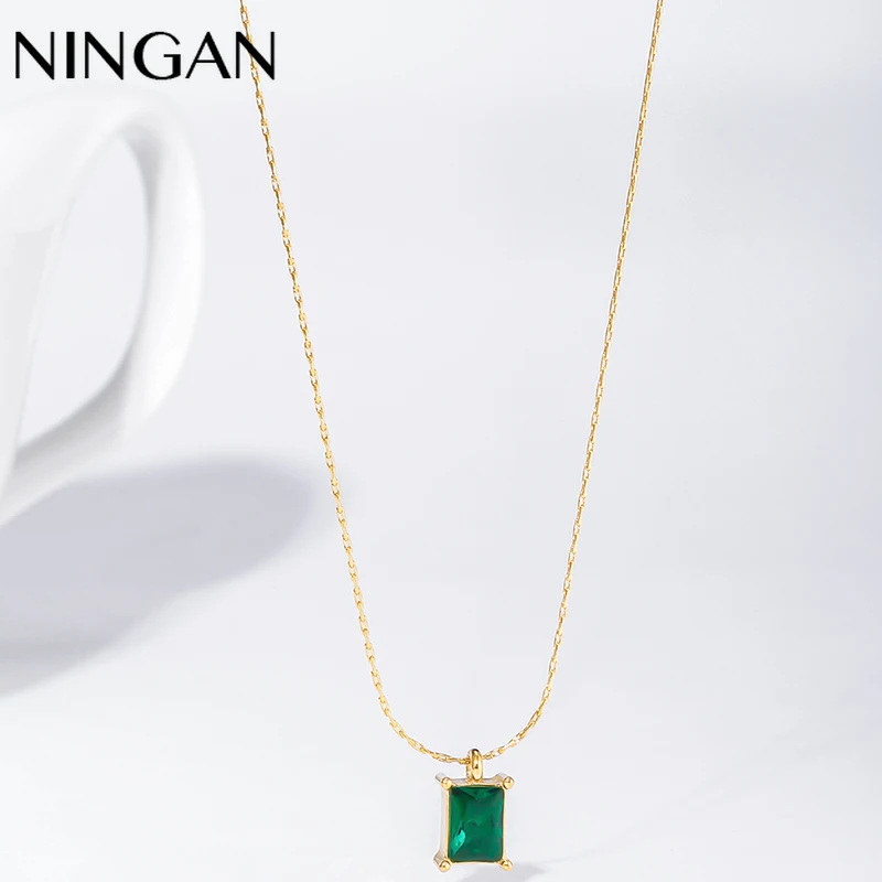 

NINGAN Trendy Jewelry for Women Necklace Square CZ Stone Charm Pendants Necklaces Wife Friend Anniversary Gift