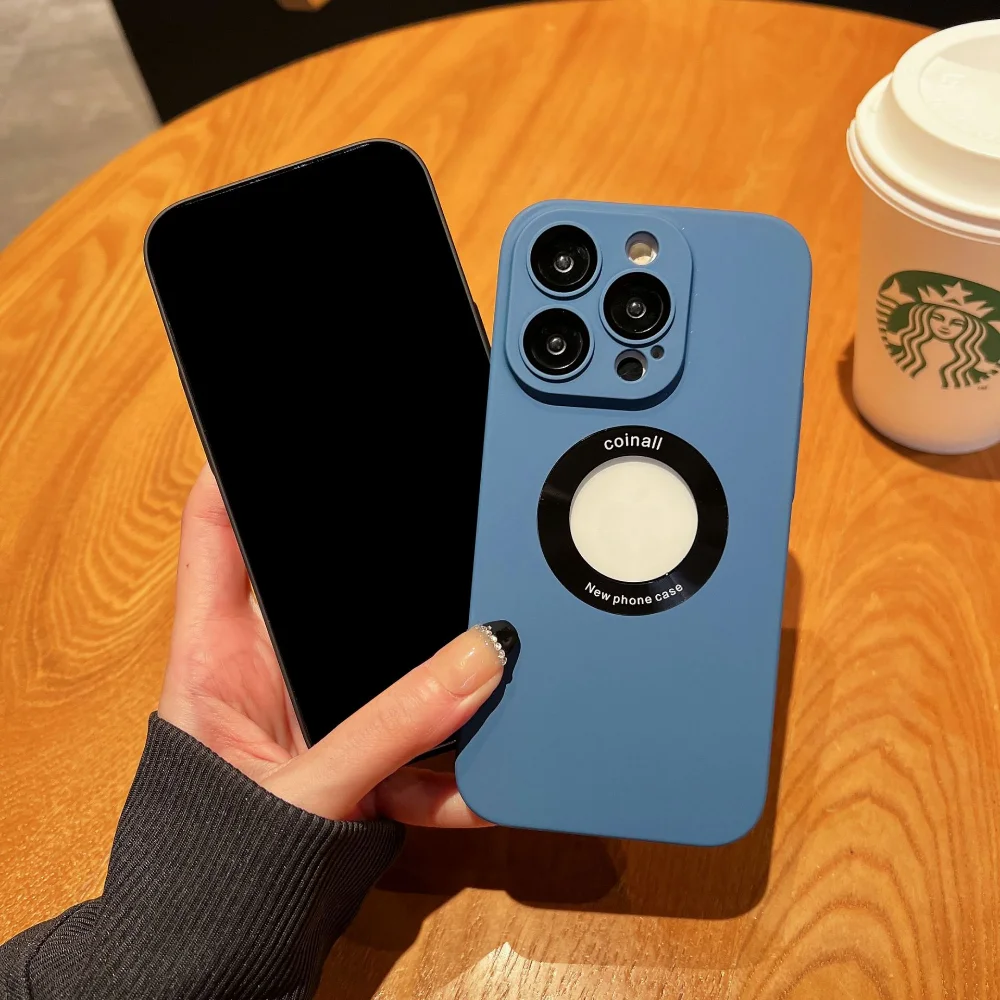 IPhone Case Business Logo Hole PU Leather for IPhone 11 12 13 14 Pro Max Plus Glass Lens Protector Soft Shockproof Back Cover