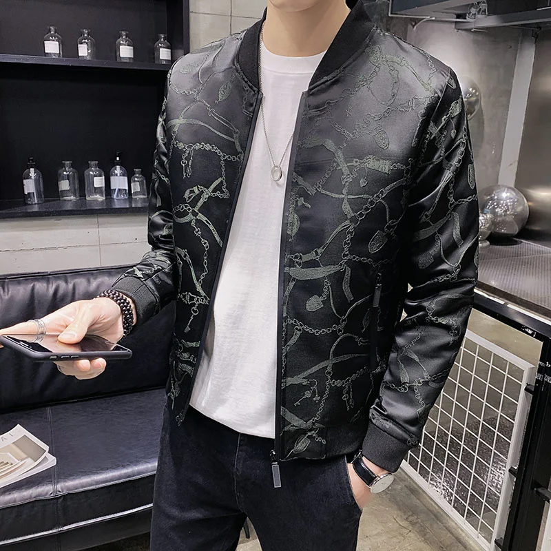 Vintage Black Jacquard Jacket 2022 Fall New Men's Slim Fit Bomber Jacket High Quality Men Party Club Coat Chaqueta Hombre M-5XL