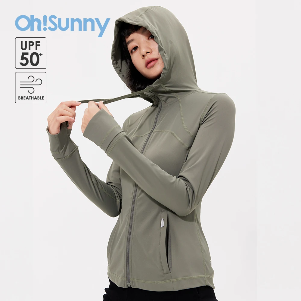 OhSunny Sunscreen Women Sun Protection Jacket Summer Slim Fitness Yoga Clothing Hooded Breathable Sunscreen Sports Coat