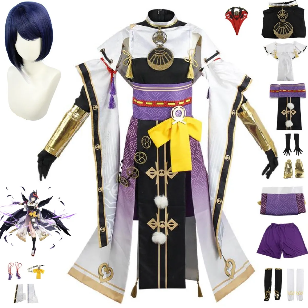 

Костюм для косплея игры Genshin Impact Kujo Sara, женская одежда Aldult, топ и шорты на Хэллоуин, парик для аниме-вечеринки, изысканная женская одежда