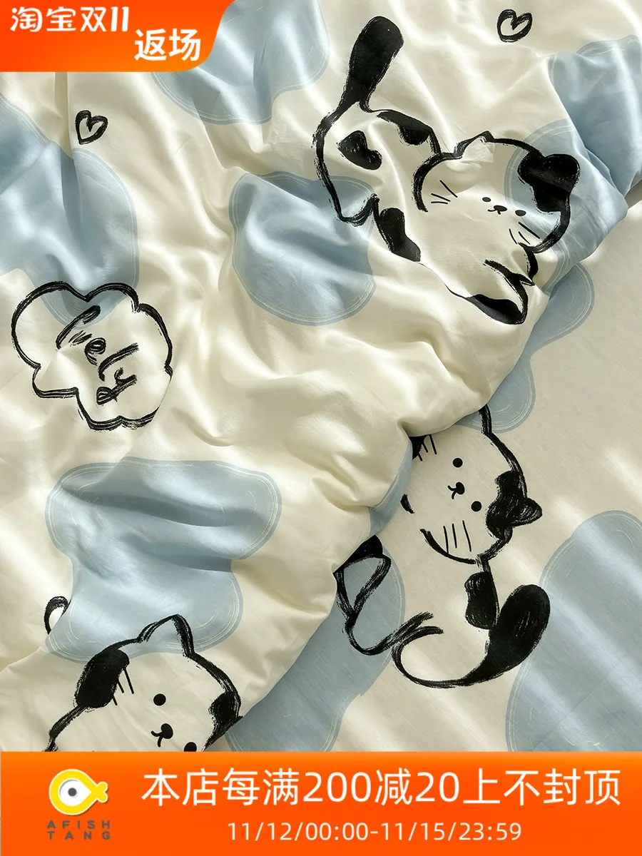 Spotted Cat Cartoon Cotton Bed Sheet Single Student Dormitory .5M Pure Can Be Equipped with Thre...