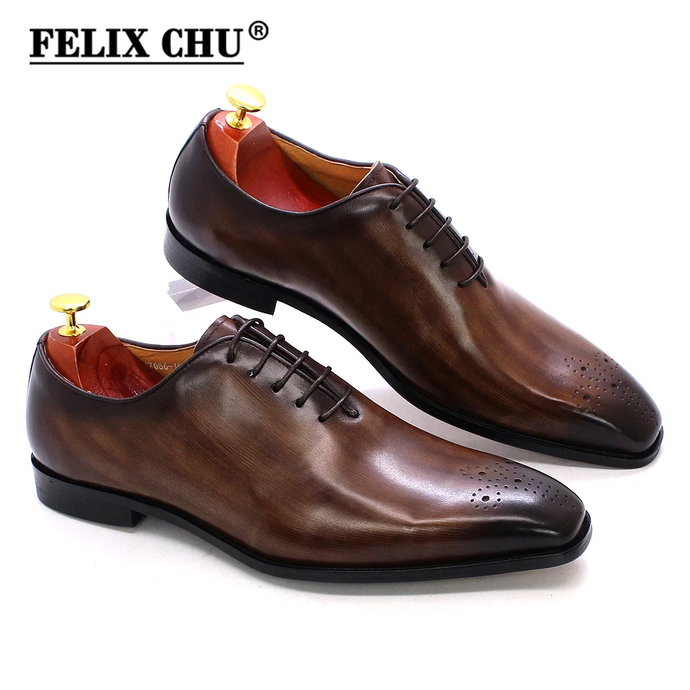 Classic Whole-Cut Mens Oxford Dress Shoes Genuine Leather Calfskin Men's Shoes Handmade Lace Up Formal Wedding Shoes for Men
