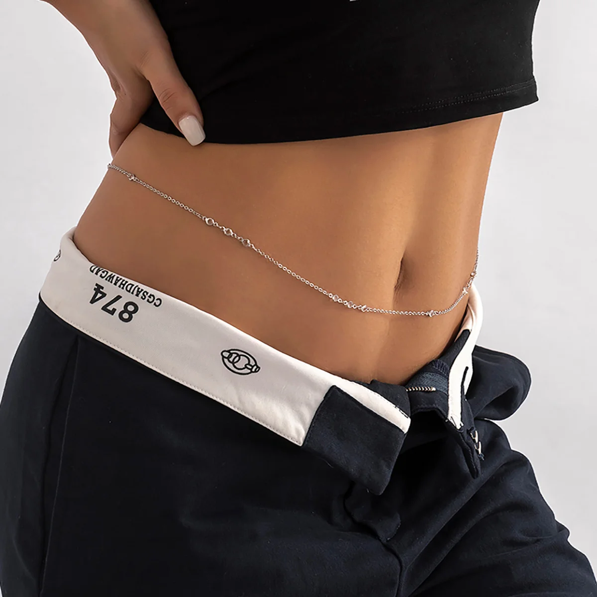 

for Women Body Jewelry Versatile Beach Sexy Body Chain Simple Imitation Crystal Single Layer Thin Chain Waist Chain Female Sexy
